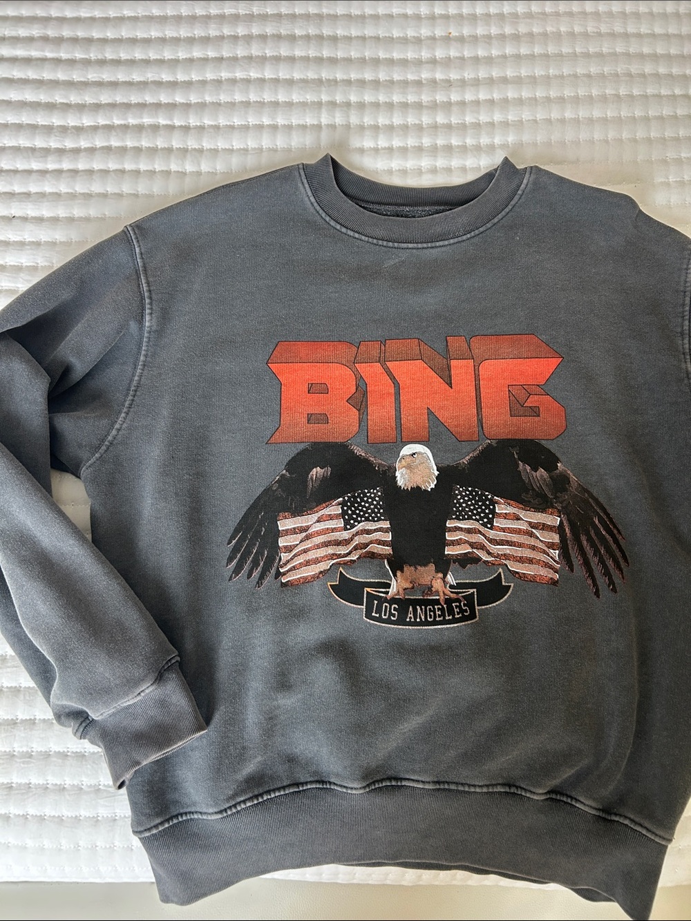 Anine Bing Women’s Charcoal Crewneck with Red Logo and Eagle Graphic